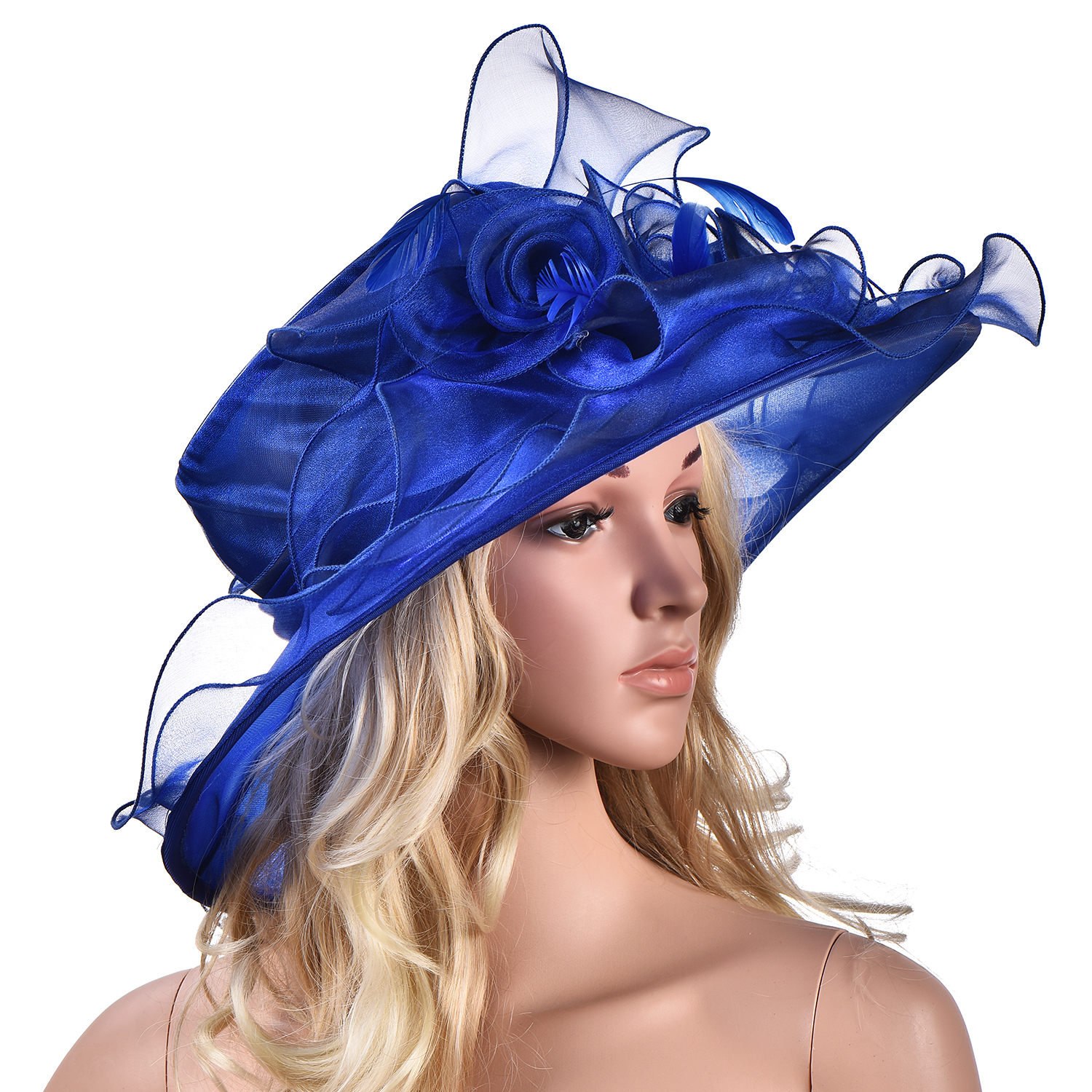 Women Dress Church Wedding Kentucky Derby Wide Brim Feather Sun Floppy Hat A341