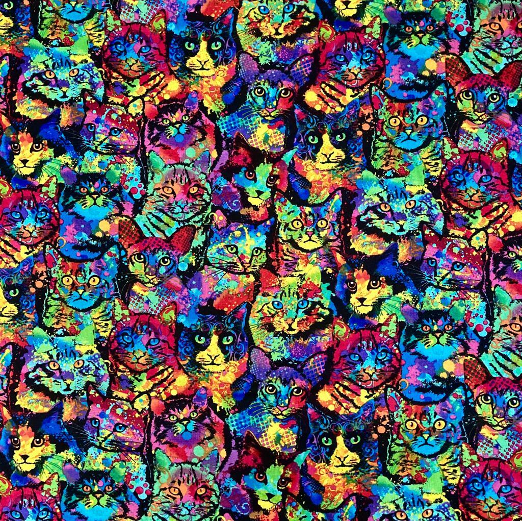 1/2 Crazy Psycho Cat Skull Art Timeless Treasures 100% Cotton Fabric Halloween