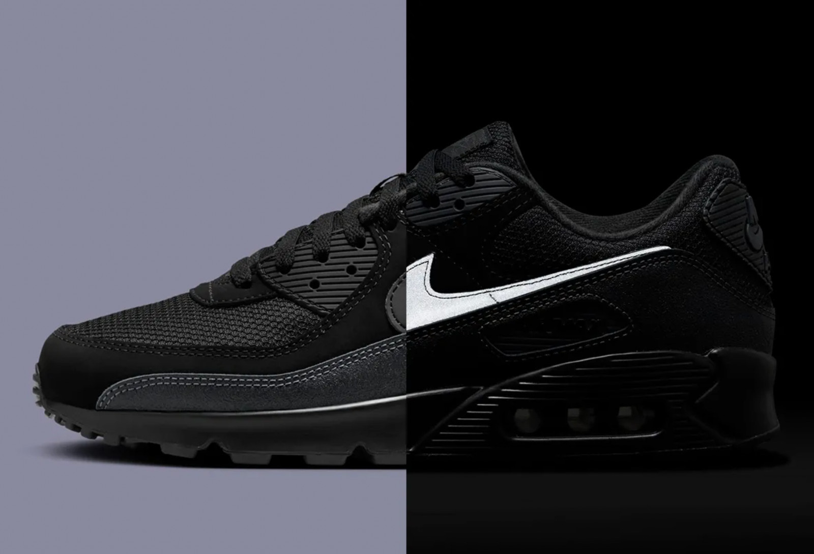 New NIKE Air Max 90 Reflective Men's Athletic Sneakers triple black all sizes