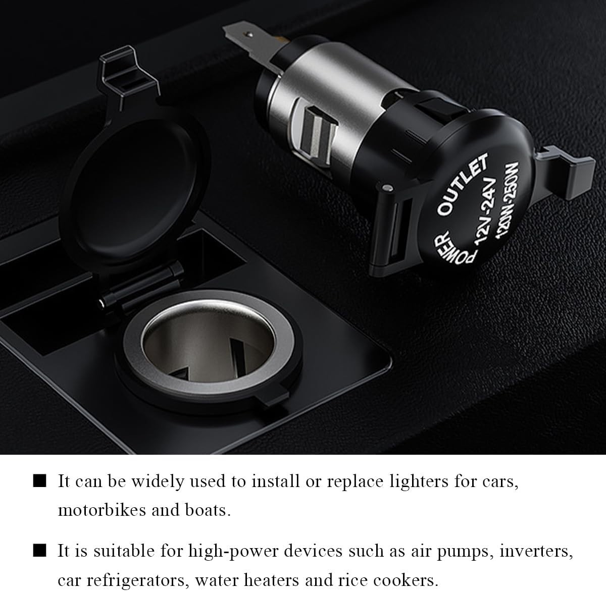 DC 12V Waterproof Cigarette Lighter Power Adapter with Cable, Universal Cigar...