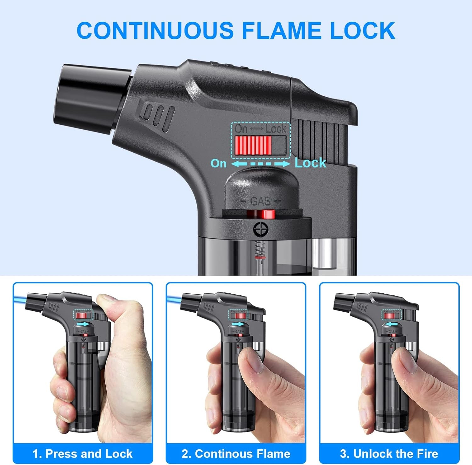 Torch Lighters, 4 Pack, Butane Refillable Jet Flame Lighter, Black