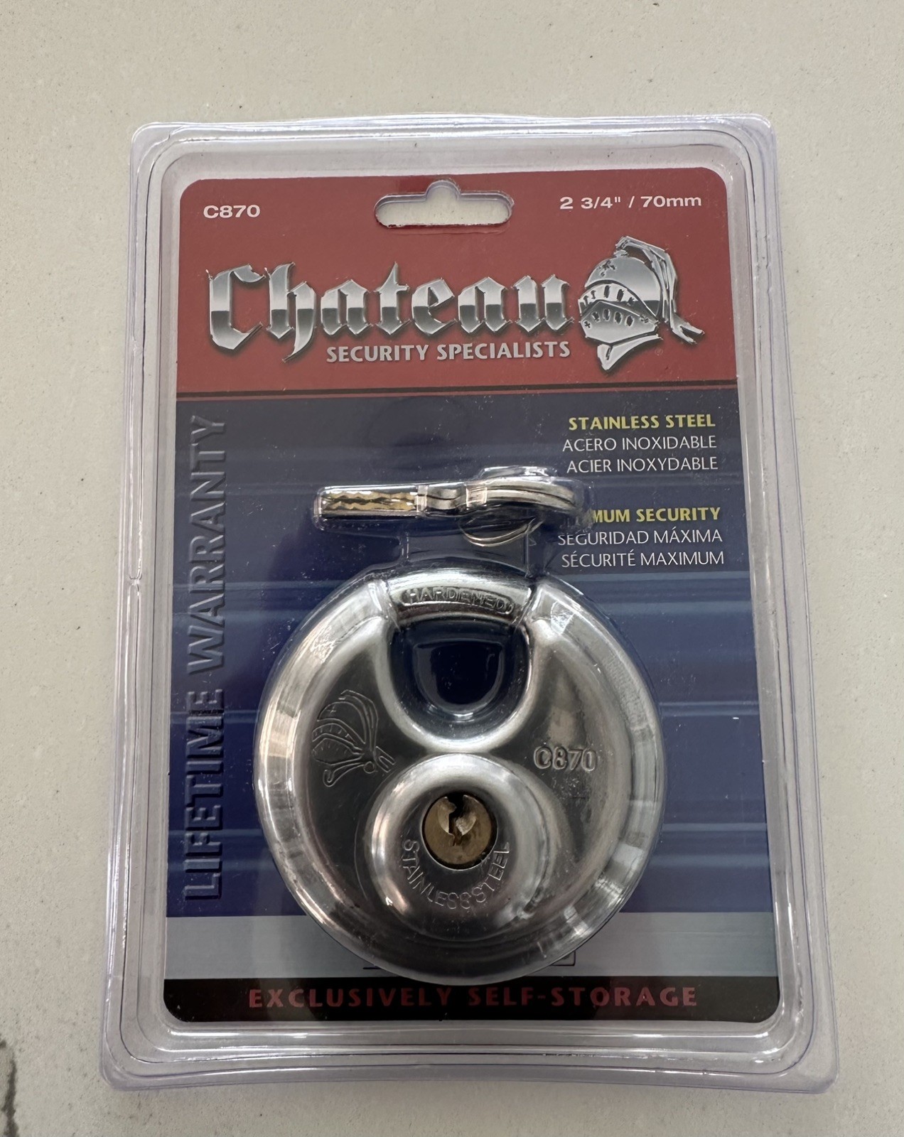 Chateau Disk Padlock C870 Stainless Steel body 5 Pin Brass Tumbler Storage Unit