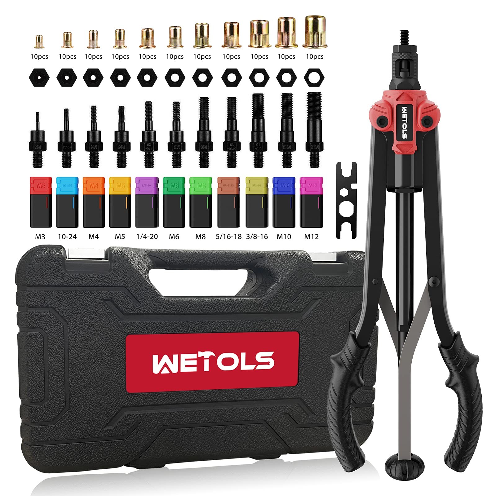WETOLS 17" Rivet Nut Tool, Hand auto release rivet nut tool, RED