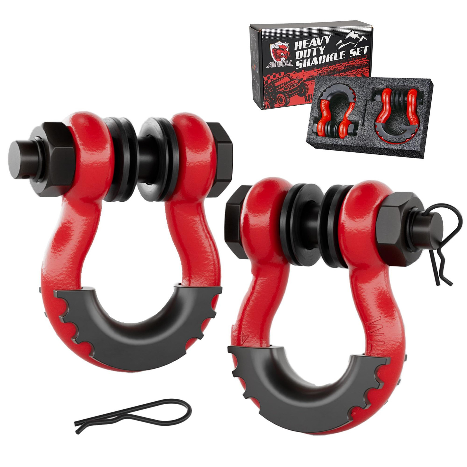 AMBULL Shackles 3/4 Inch D Ring Shackle (2 Pack) 41,887lb Break Strength Red
