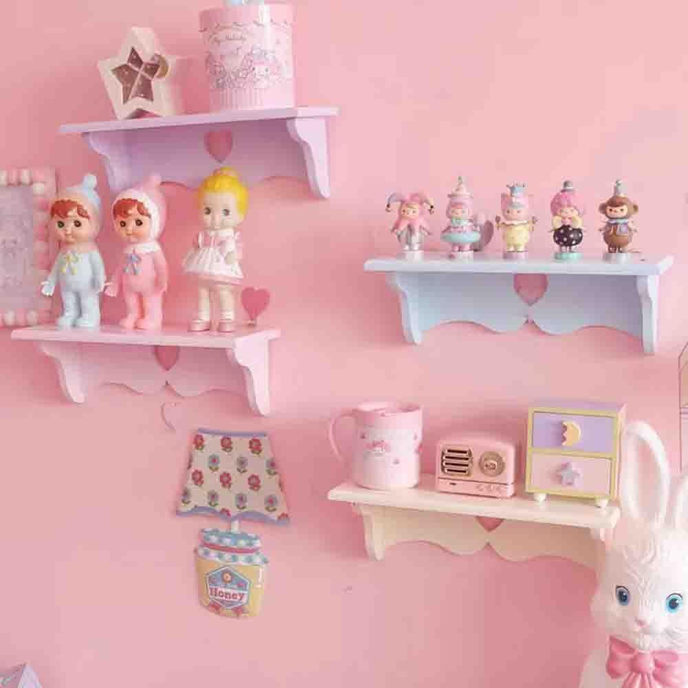 Kawaii Wood Floating Shelf - Pink & Blue Wall Decor for Kawaii Room