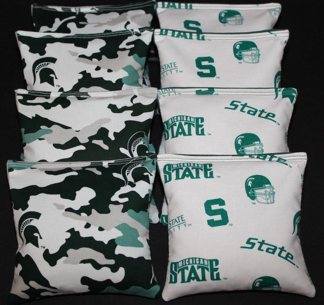 8 All Weather CORNHOLE BEANBAGs made w MICHIGAN STATE University Fabric