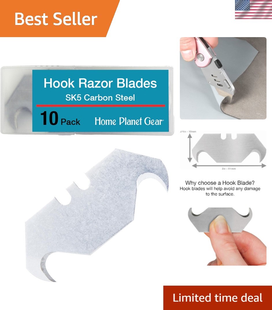 10 Pack Razor Hook Blades with Storage Case - Heavy Duty Utility Knife Refills