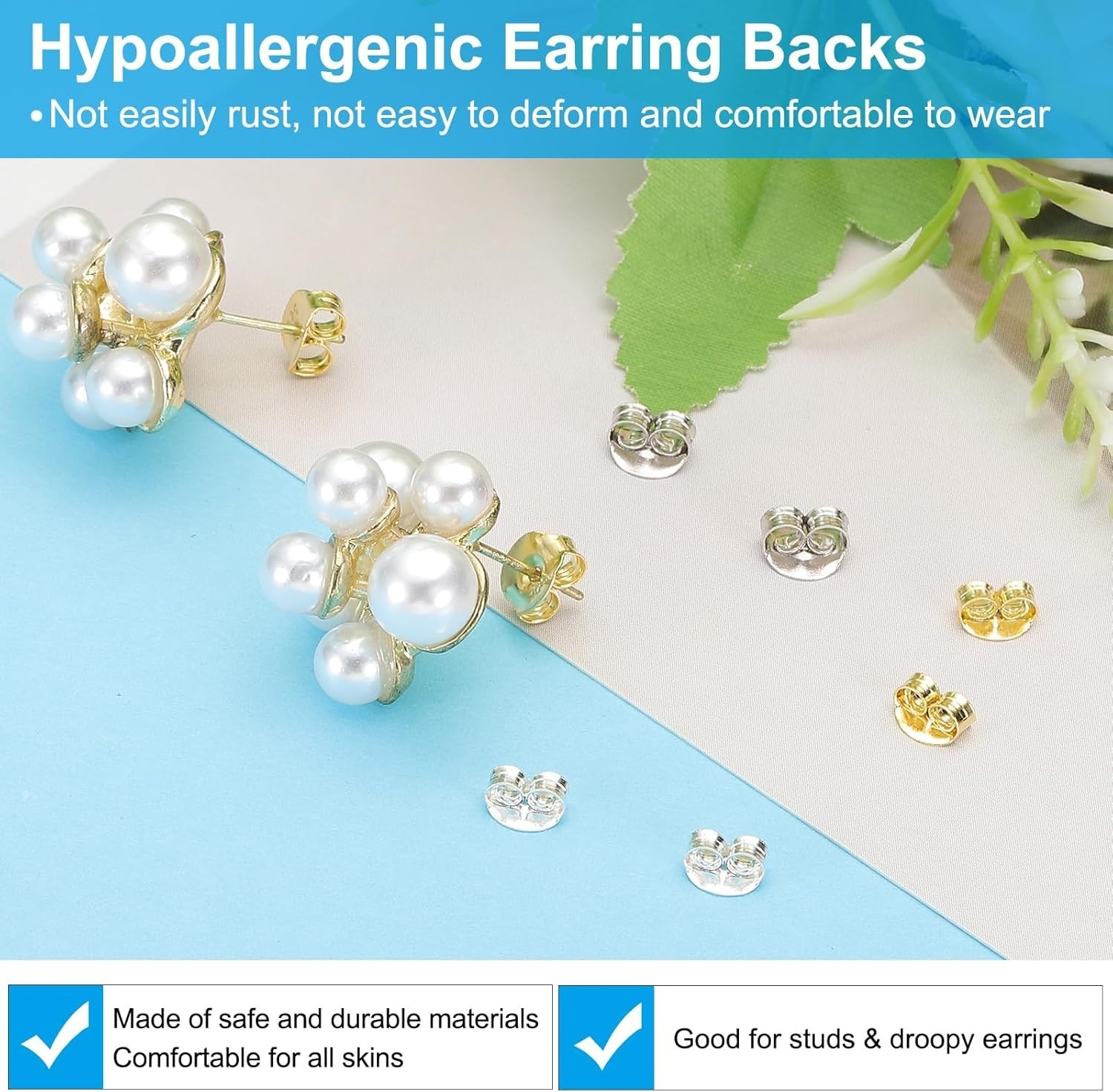 8 Pcs 14K Gold Earring Backs Replacement Ear Locking for Stud Earrings Heavy Dr
