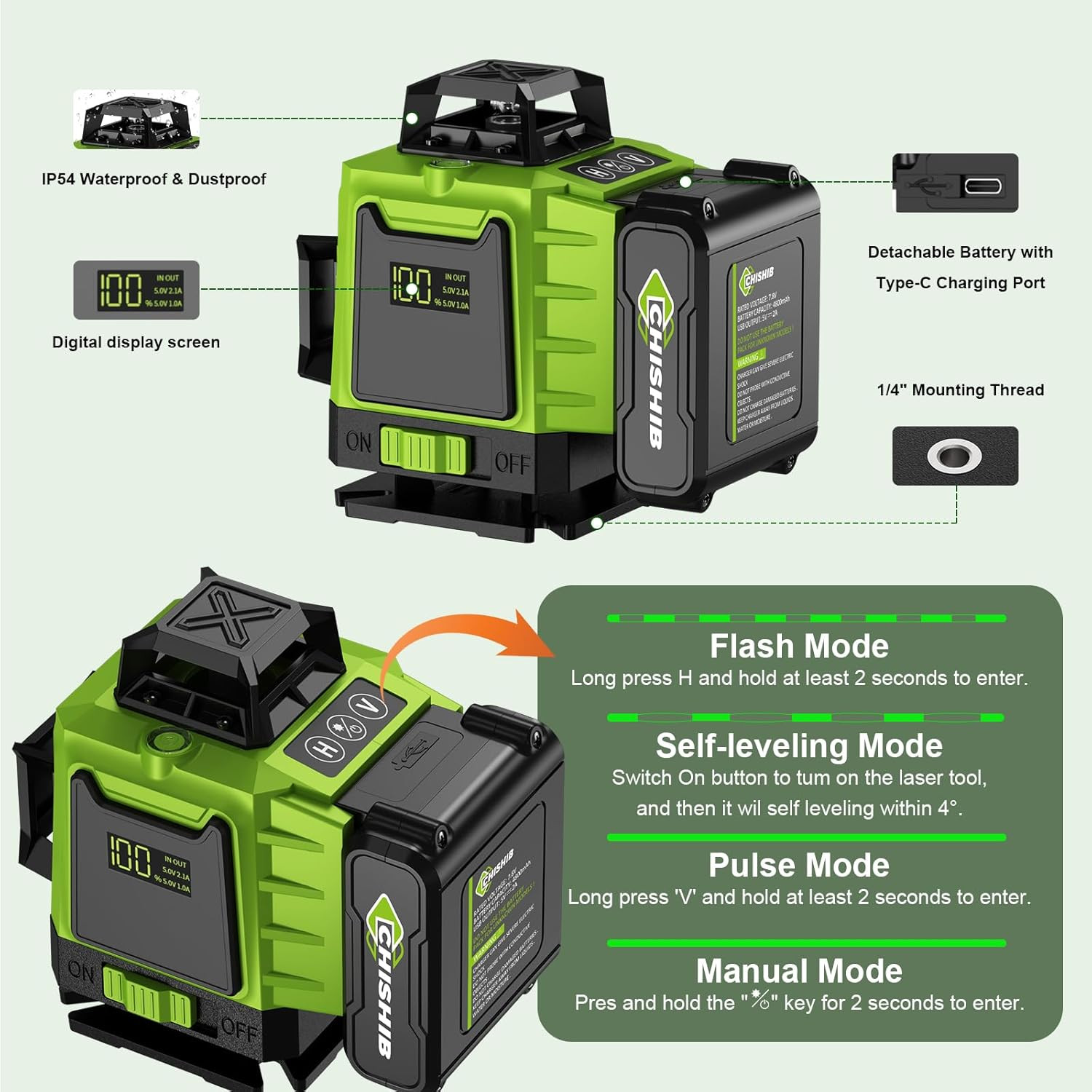 16-Line Green Laser Level Kit - 4X360° Self-Leveling with Carry Case