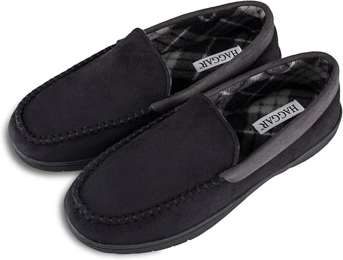 New Haggar Venetian Microsuede Fleece Indoor /Outdoor Moccasin Black XL 11-12