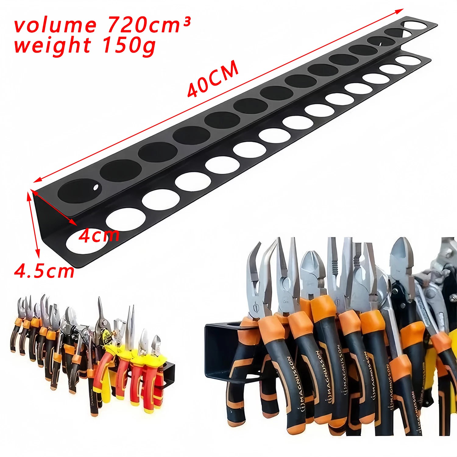 Tool Rail Rack Holder Screwdriver Organizer Wall Mount Hanger Shelf for Garage