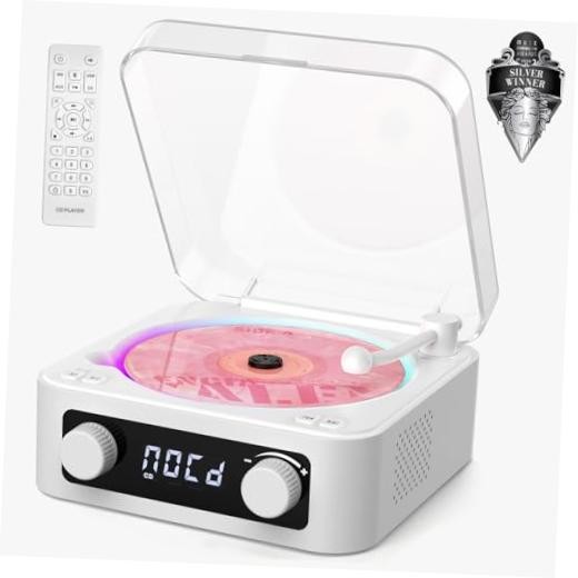 CD Player with Built-in Speakers Portable Bluetooth Input&Output Desktop White