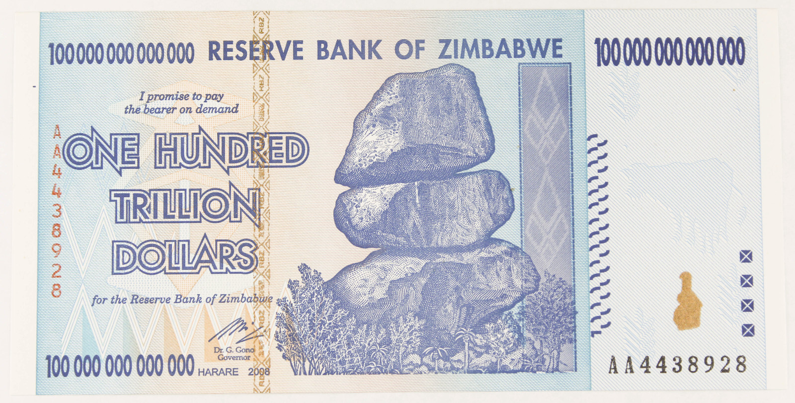 Zimbabwe 2008 100 Trillion Dollars Gem Uncirculated Banknote Pick #91 Authentic