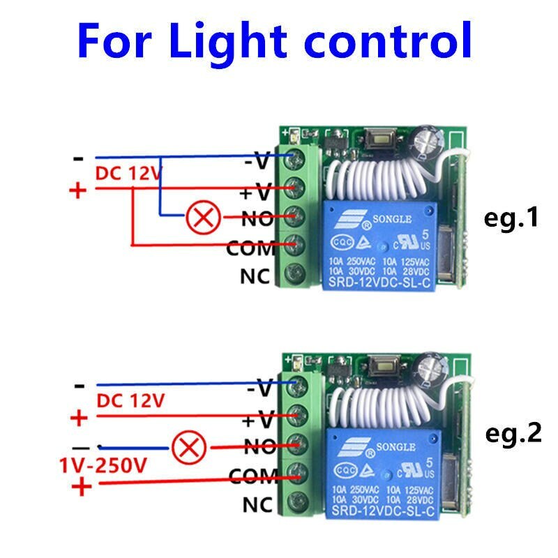 DC 12V 1CH Relay Wireless Remote Control Switch Receiver Module For learning US