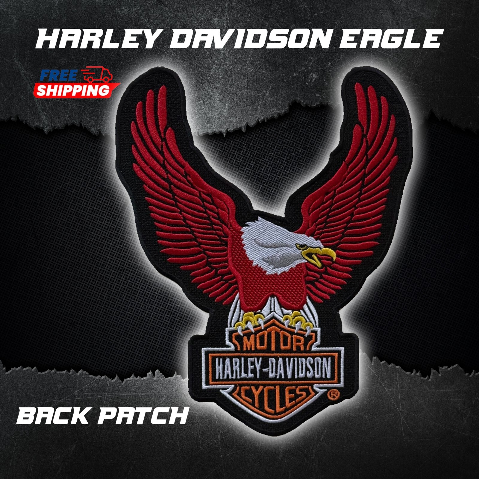 Harley-Davidson 11 inches Embroidery 4 color  Eagle Bar & Shield Iron on patch