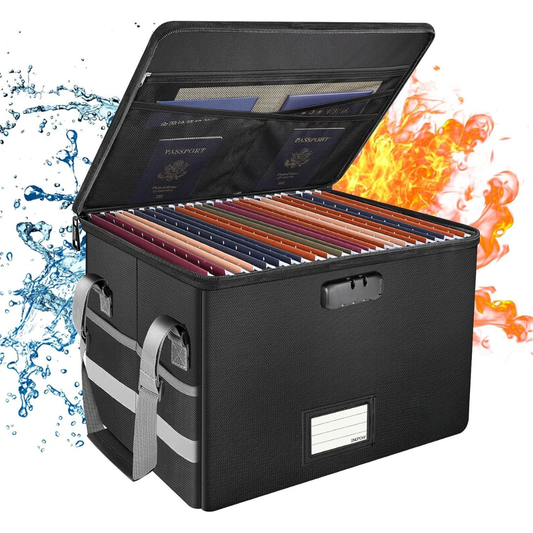 Fireproof Document File Box W/ Lock Organizer Storage Cabinet Safe Black