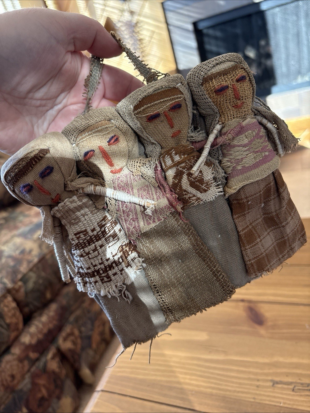Vintage Peruvian Burial Dolls Chancay Hanging Handmade Fabric