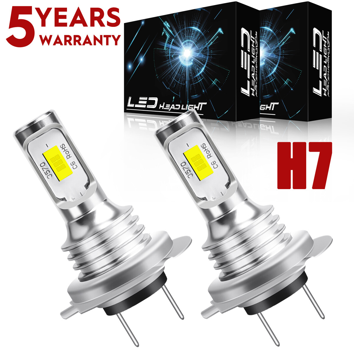 For Mercedes-Benz GLK350 2010-2015 High&Low Beam H7 LED Headlight Bulbs 6000K