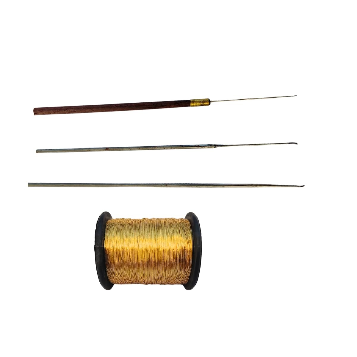 Aari Needle Set 3pcs with Gold Zari Thread Embroidery Beading Maggam Work