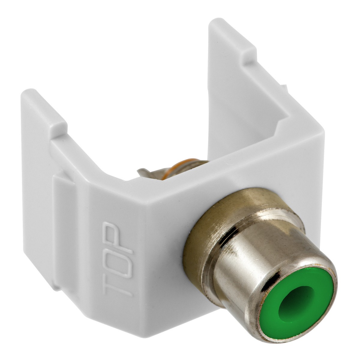 Hubbell White Snap-Fit Keystone Audio Video Jack Green Center RCA Solder SFRCGNW