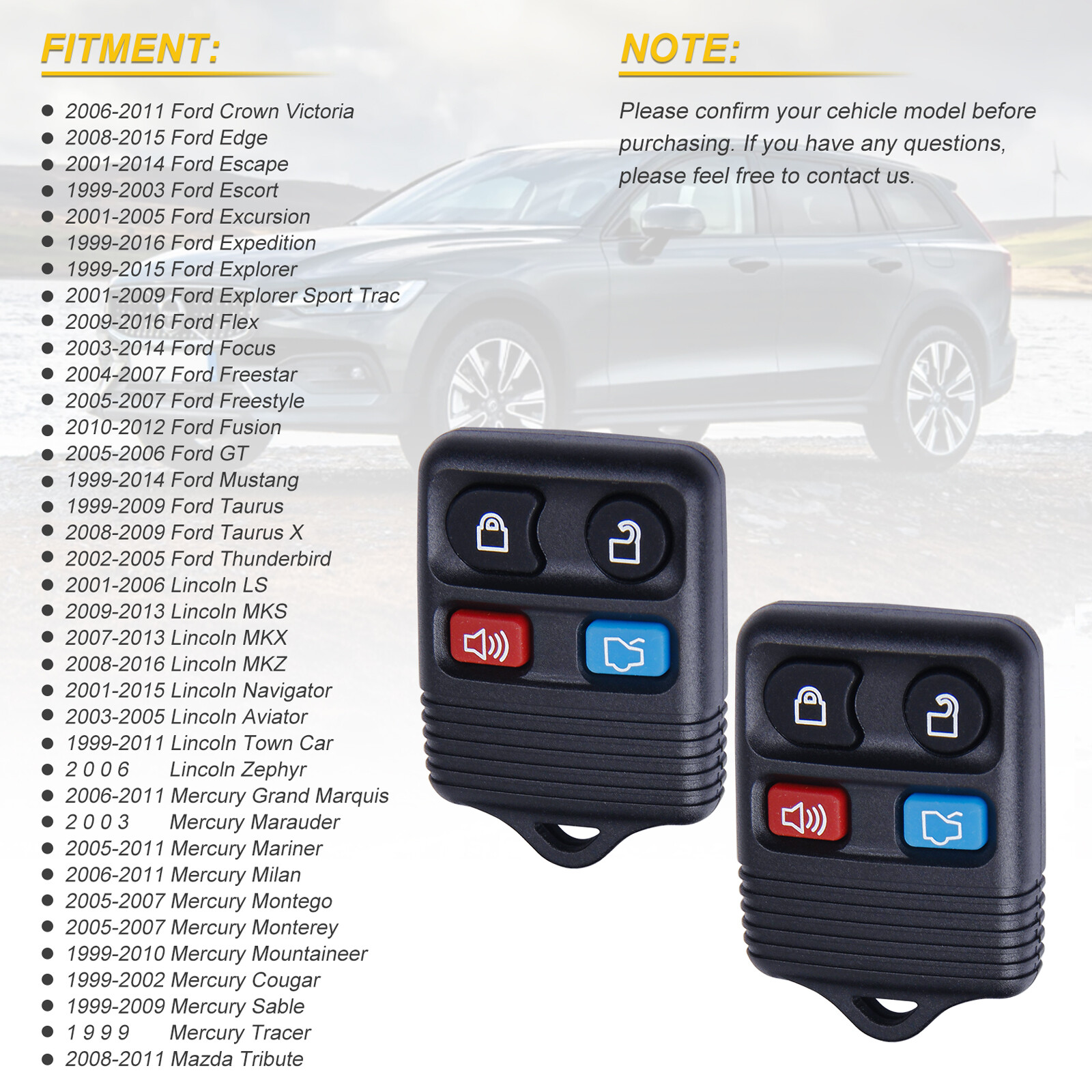 New Replacement Keyless Entry Car Remote Key Fob for Ford Taurus Expedition Flex