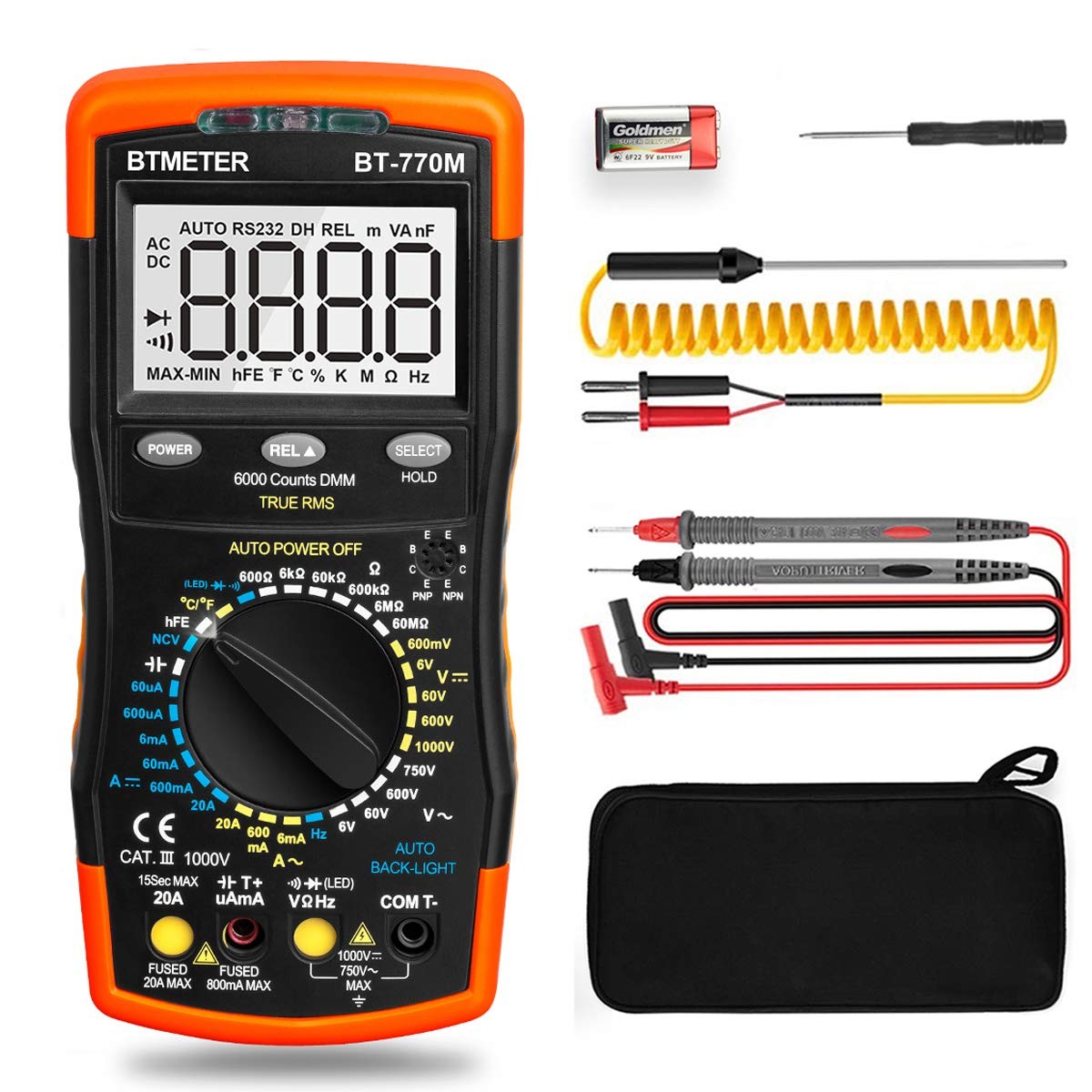 Digital Multimeter TRMS 6000 Count, Medium, AC/DC 20A & Mechanical Block 770M