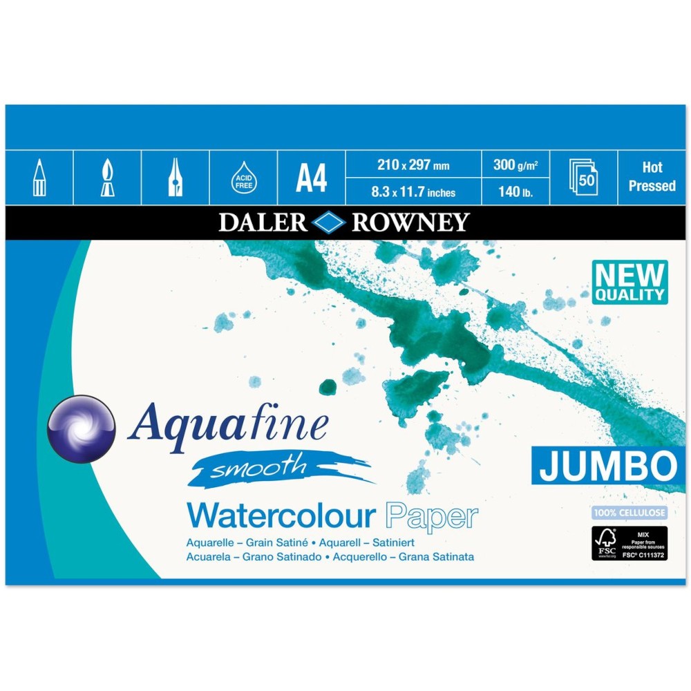 Daler Rowney Aquafine Jumbo Watercolour Smooth Pad A4 300gsm