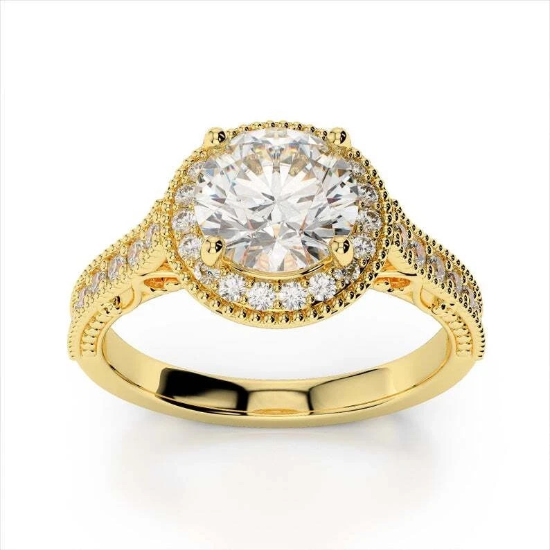 Round Cut 2.20 Ct VVS1 Diamond Lab-Created Engagement Ring 14K Yellow Gold FN