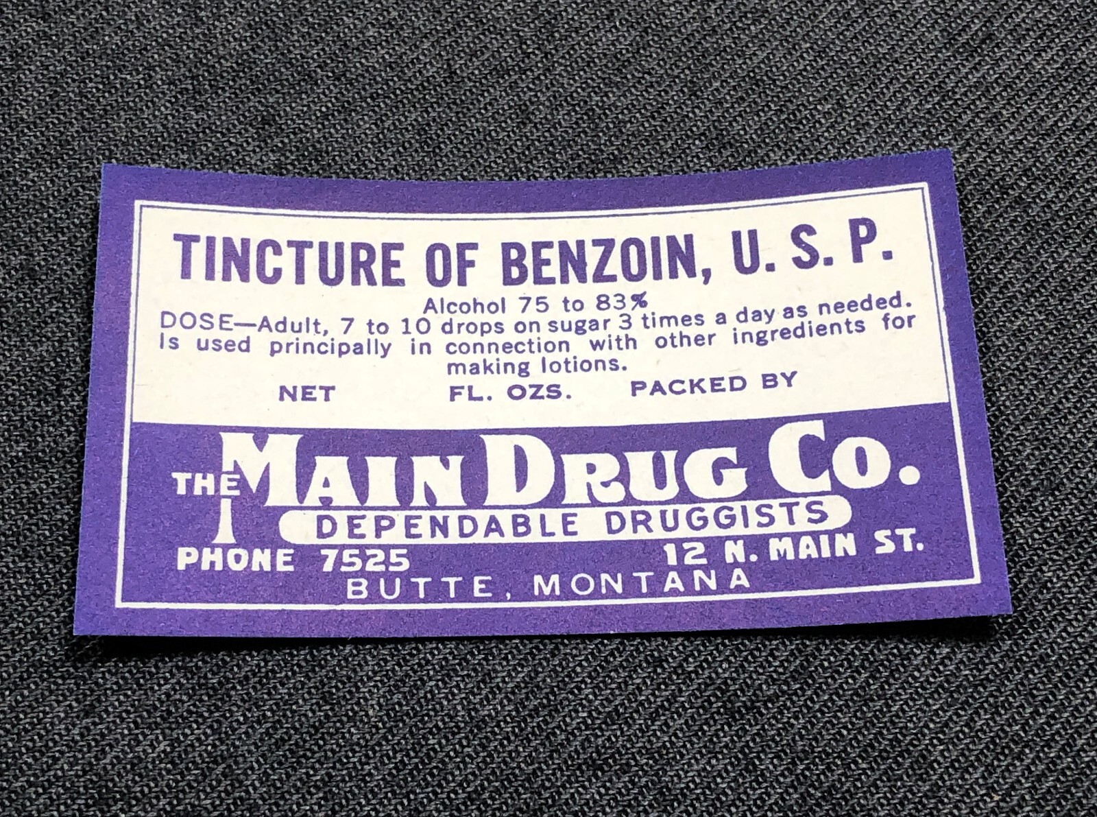 Vintage Unused Tincture Benzoin Bottle Label Apothecary Medicine Pharmacy MT