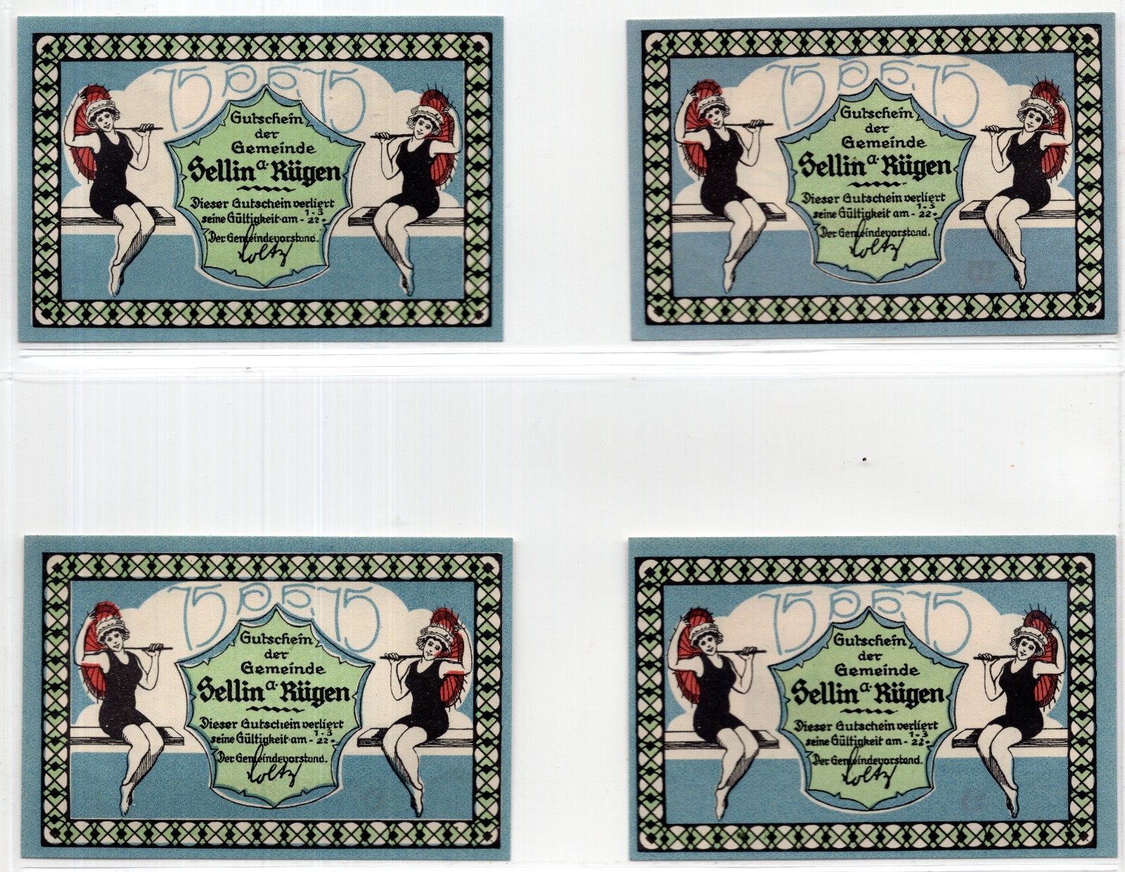 1922 Germany Sellin Notgeld 4 Note Set (3570)
