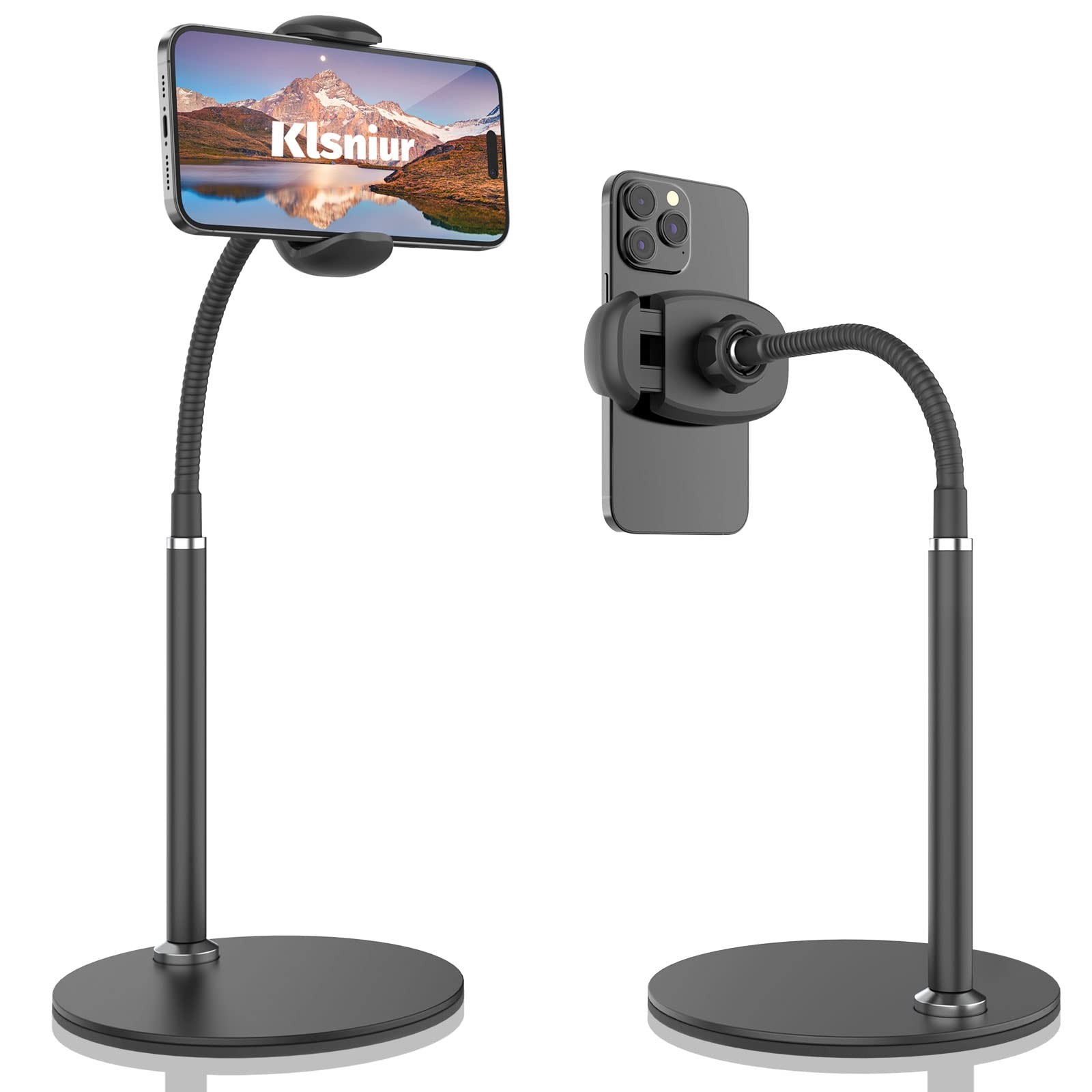 Cell Phone Stand, Adjustable Height & Angle Gooseneck Stand for Desk Black