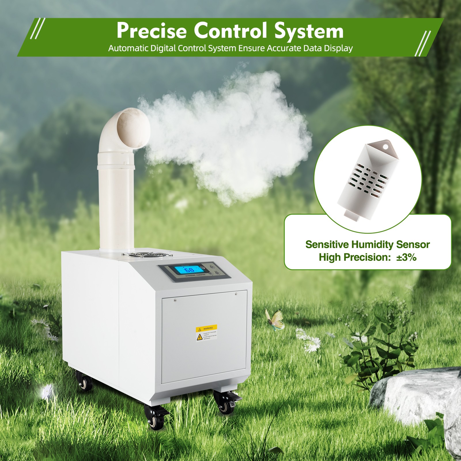 Ultrasonic Humidifier Commercial Industrial Continuous Cool Fog Maker 3kg/h Time