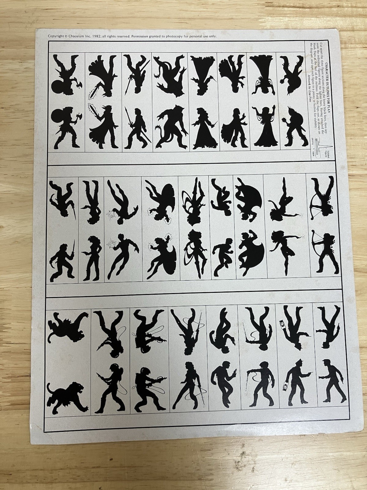 1982 Chaosium Roleplaying Character Sheet by Lisa Free Unpunched/Uncut