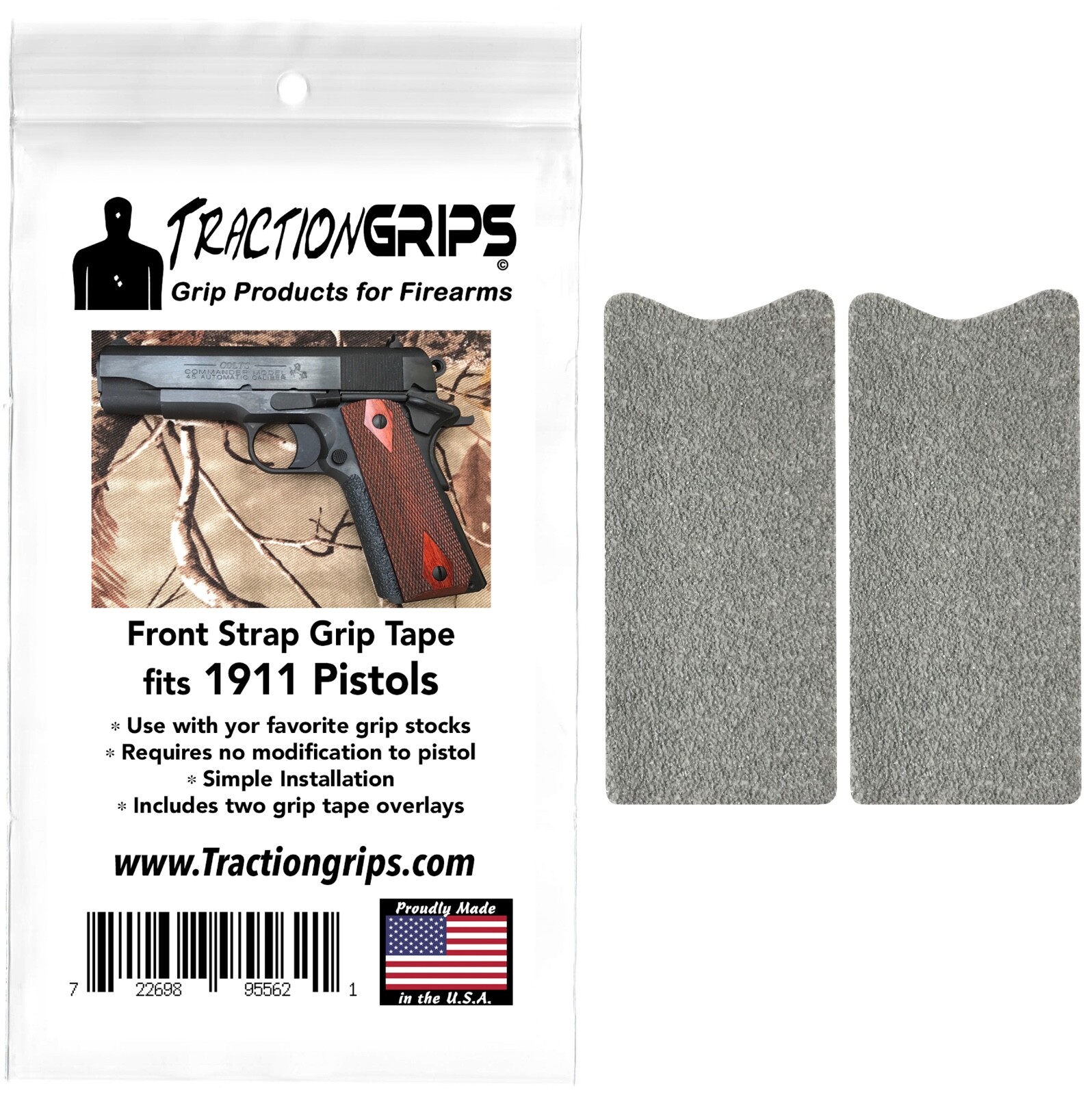 Tractiongrips gray mineral grit grip tape for full size 1911 grips front strap