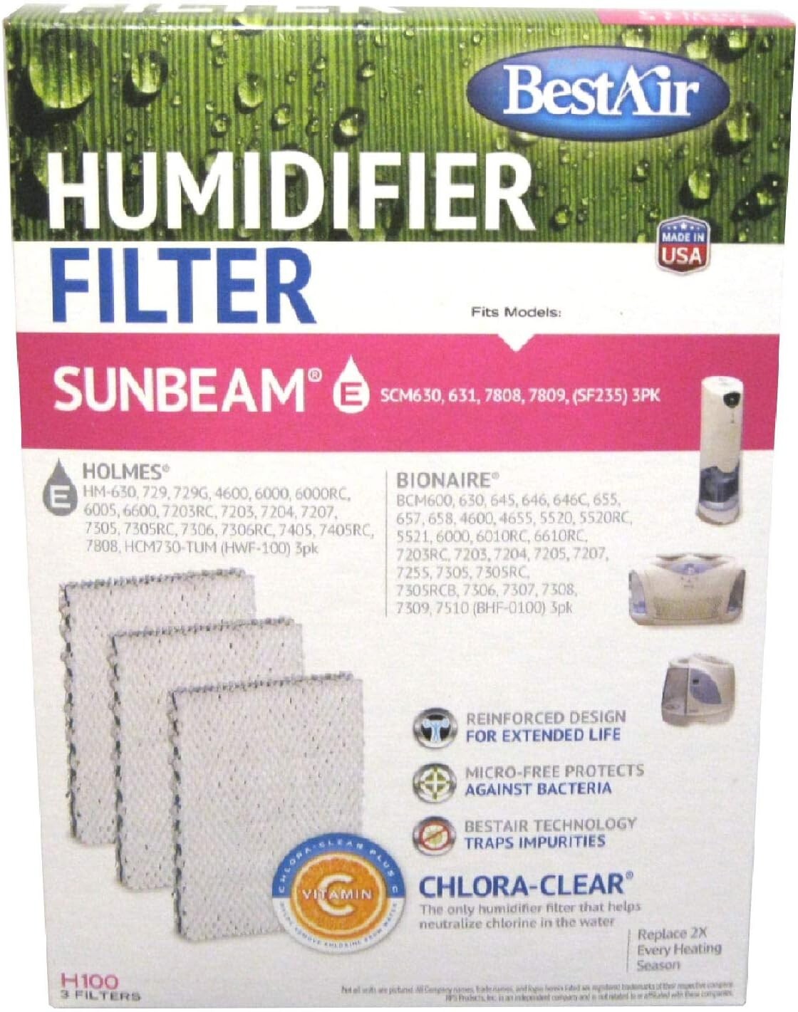 Best Air H100 Paper Wick Humidifier Filter Replaces Holmes
