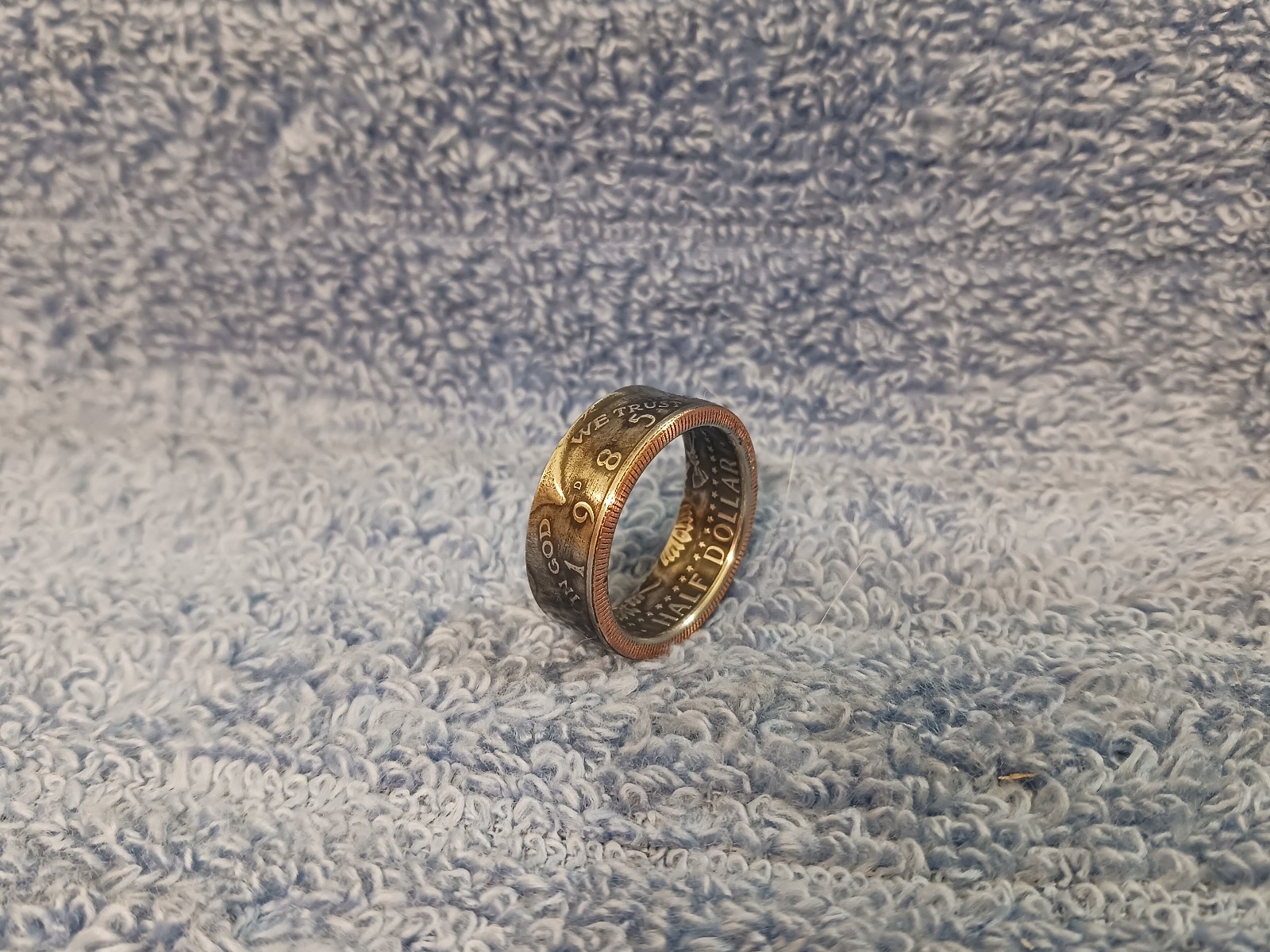 1985 Kennedy Half Dollars  size 10  1/2  coin ring  handmade mixed metals (A)
