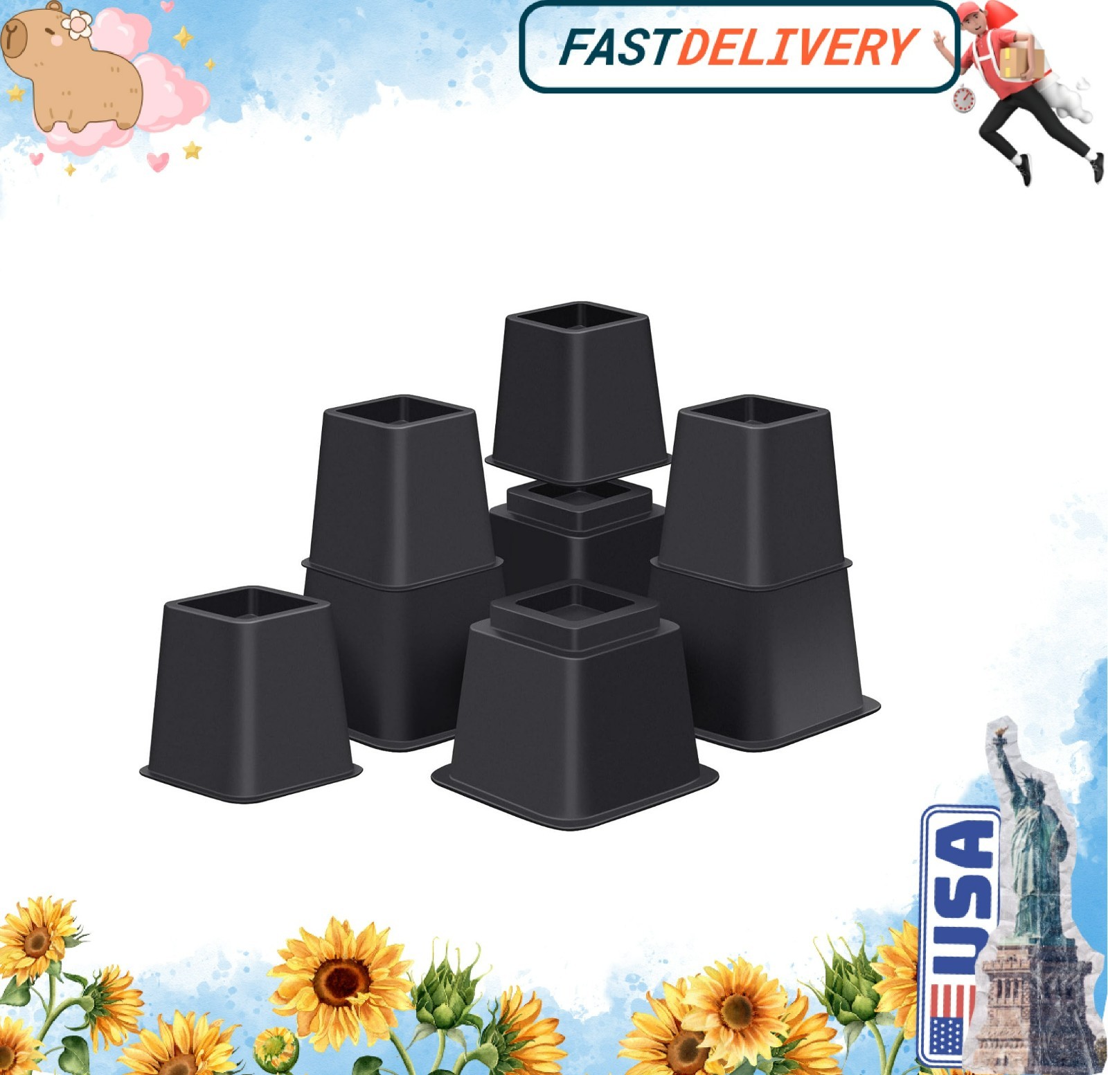 Bed Risers 8 inch Heavy Duty,Elevation in Heights 3, 5, 8 Inch，Adjustable