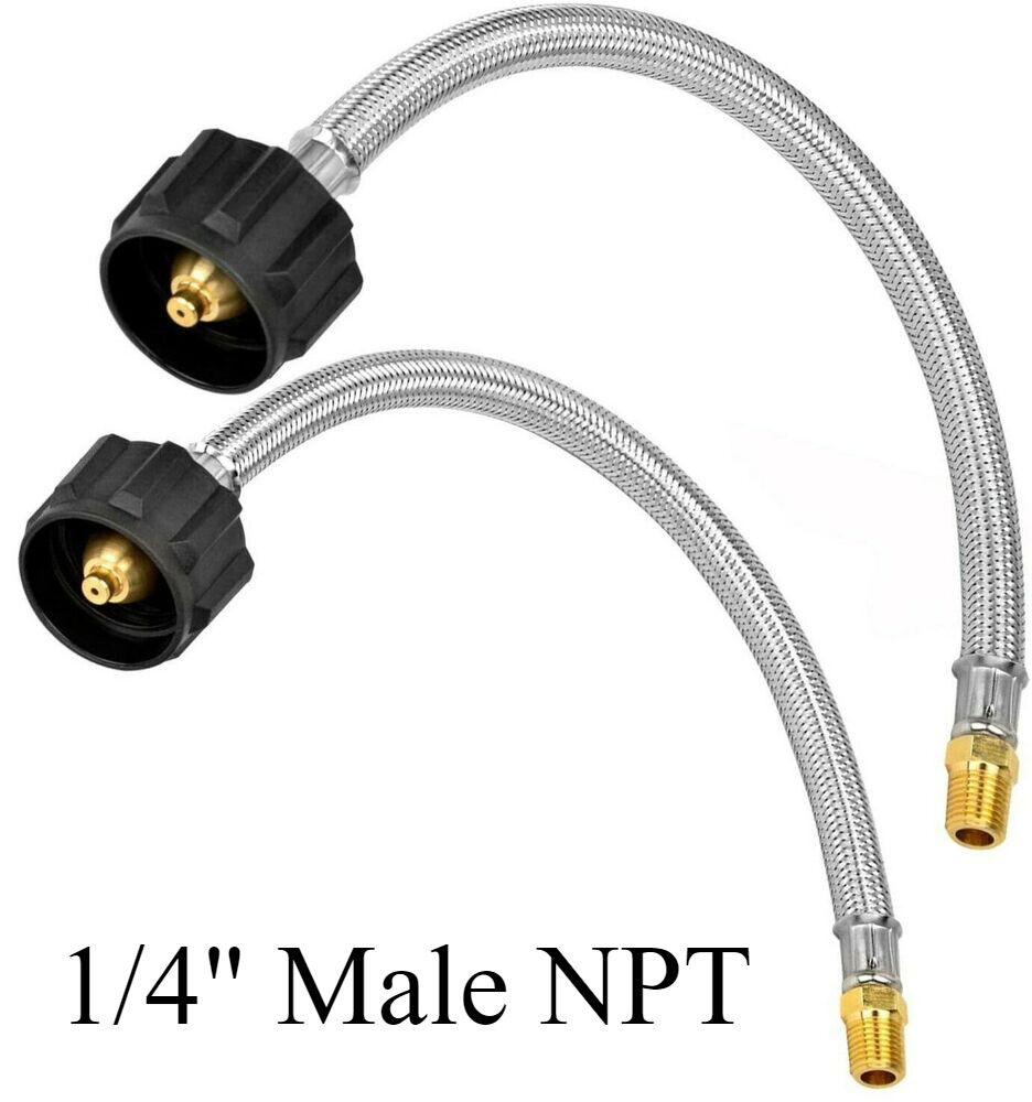 2-Pack RV 15“ ”Steel Braided Pigtail Propane Gas Hose Tank Connector Trailer