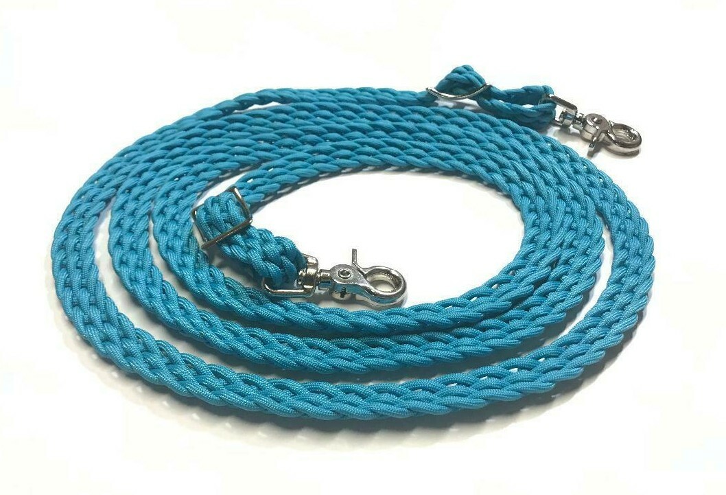 flat braided reins western paracord rein horse tack neon turquoise rein