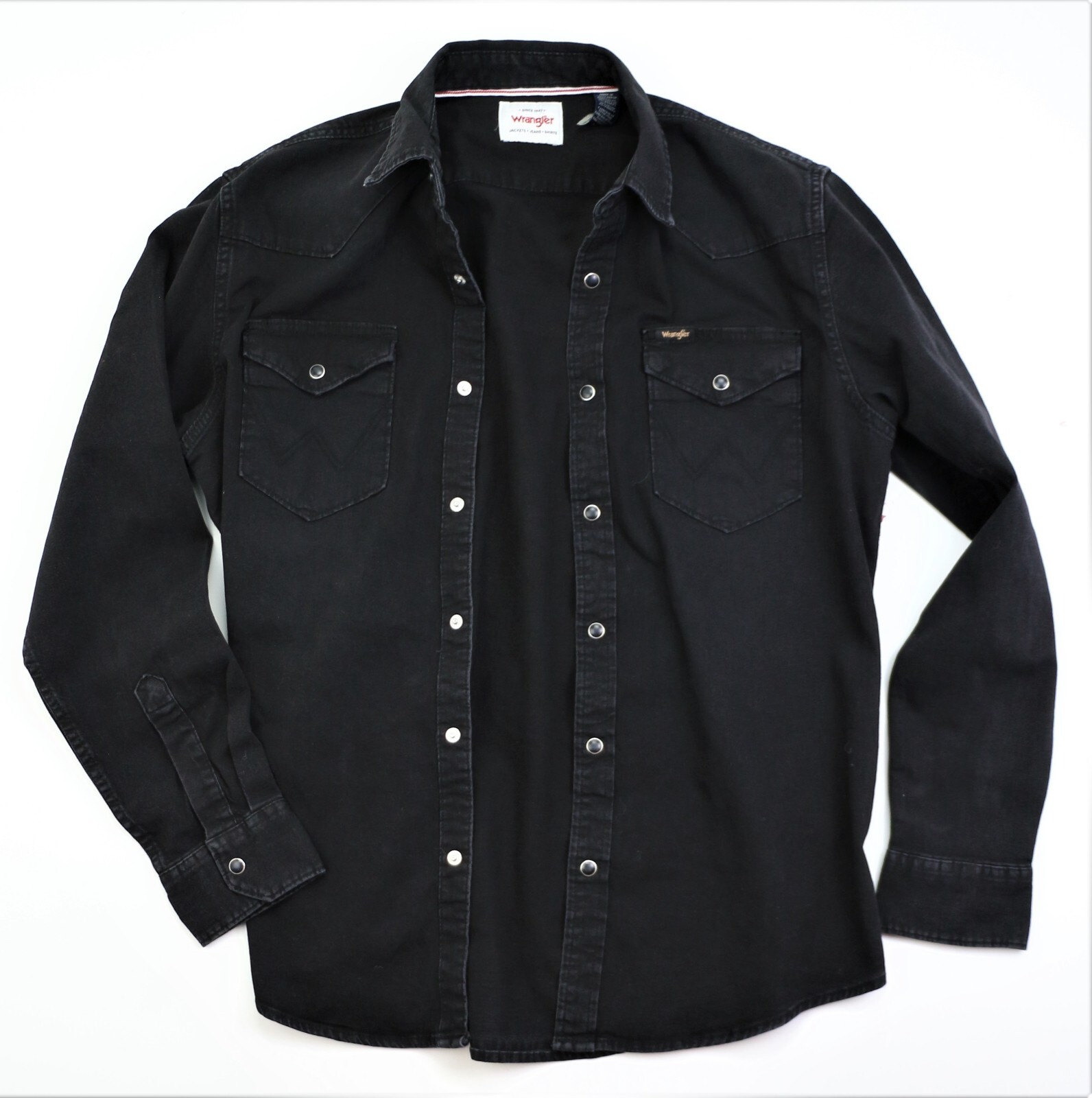 Wrangler Men's Denim Shirt Western Snap Front Black S M L XL XXL Regular Fit New