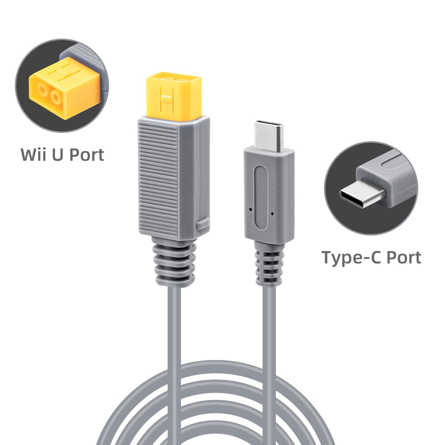 Wigearss 6.5Ft (2M) Type C Power Charge Cable for Wii U Work with a Gray