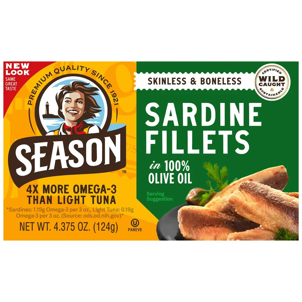 12 X Season Sardines Skinless Boneles Fish 100% Pure Olive Oil Wild Caught 2029+