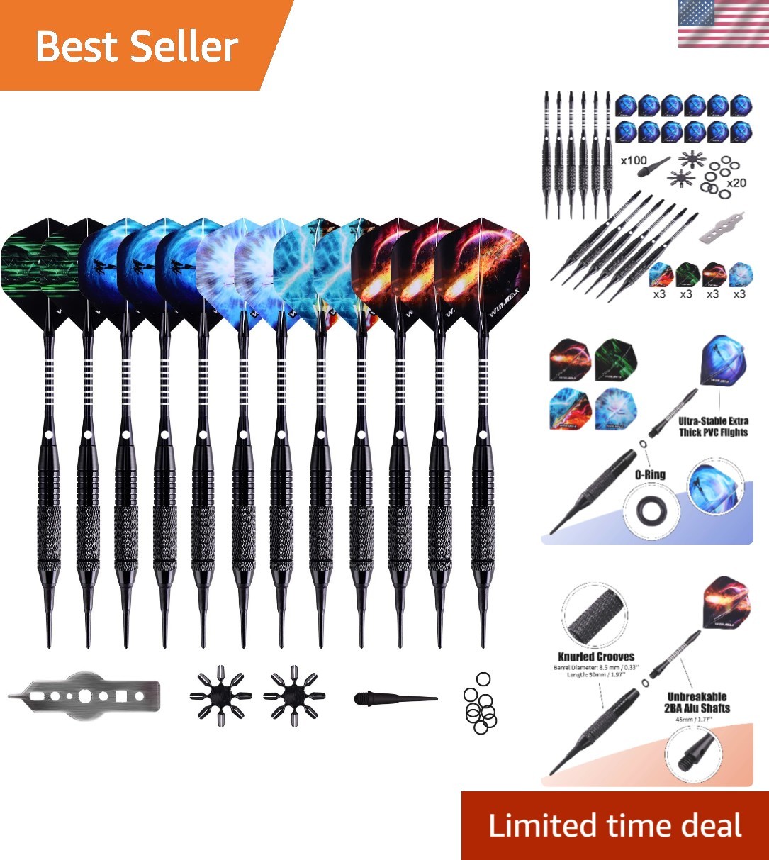 Essential Soft Tip Dart Set - 12 Darts, 100 Tips & Wrench for Precision Play