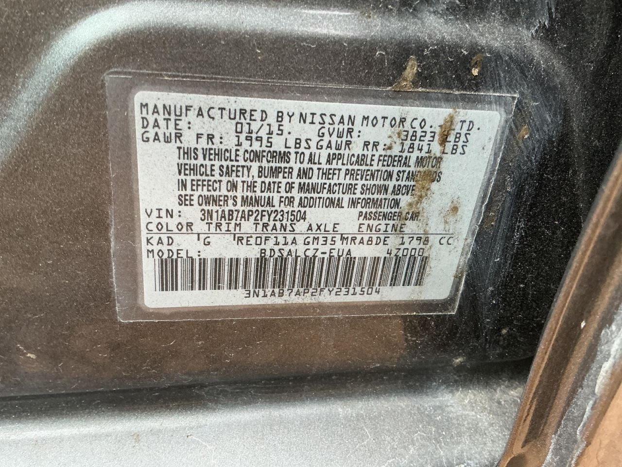 SENTRA 2015 Glove Box 4919072