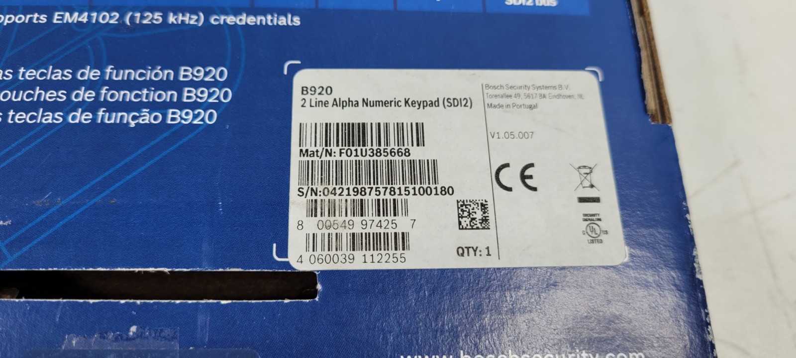 Brand New Bosch B920 Text Keypad with Function Keys - LCD Display (F01U385668)