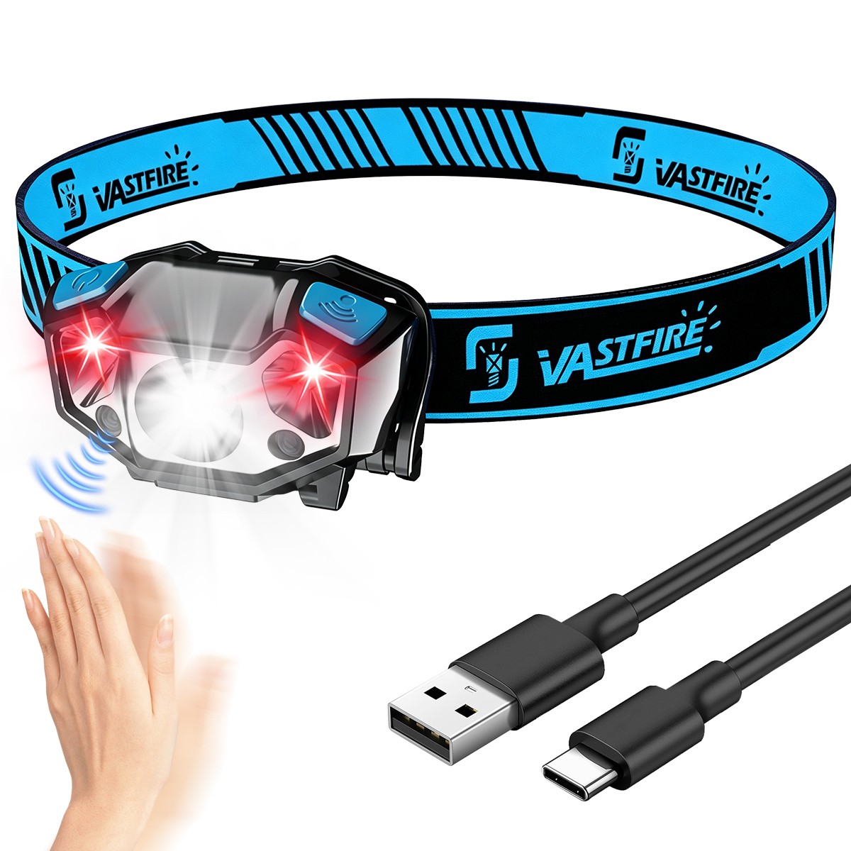 Motion Sensor USB Rechargeable LED Head Torch Ultra Light Bright Light Headlamp