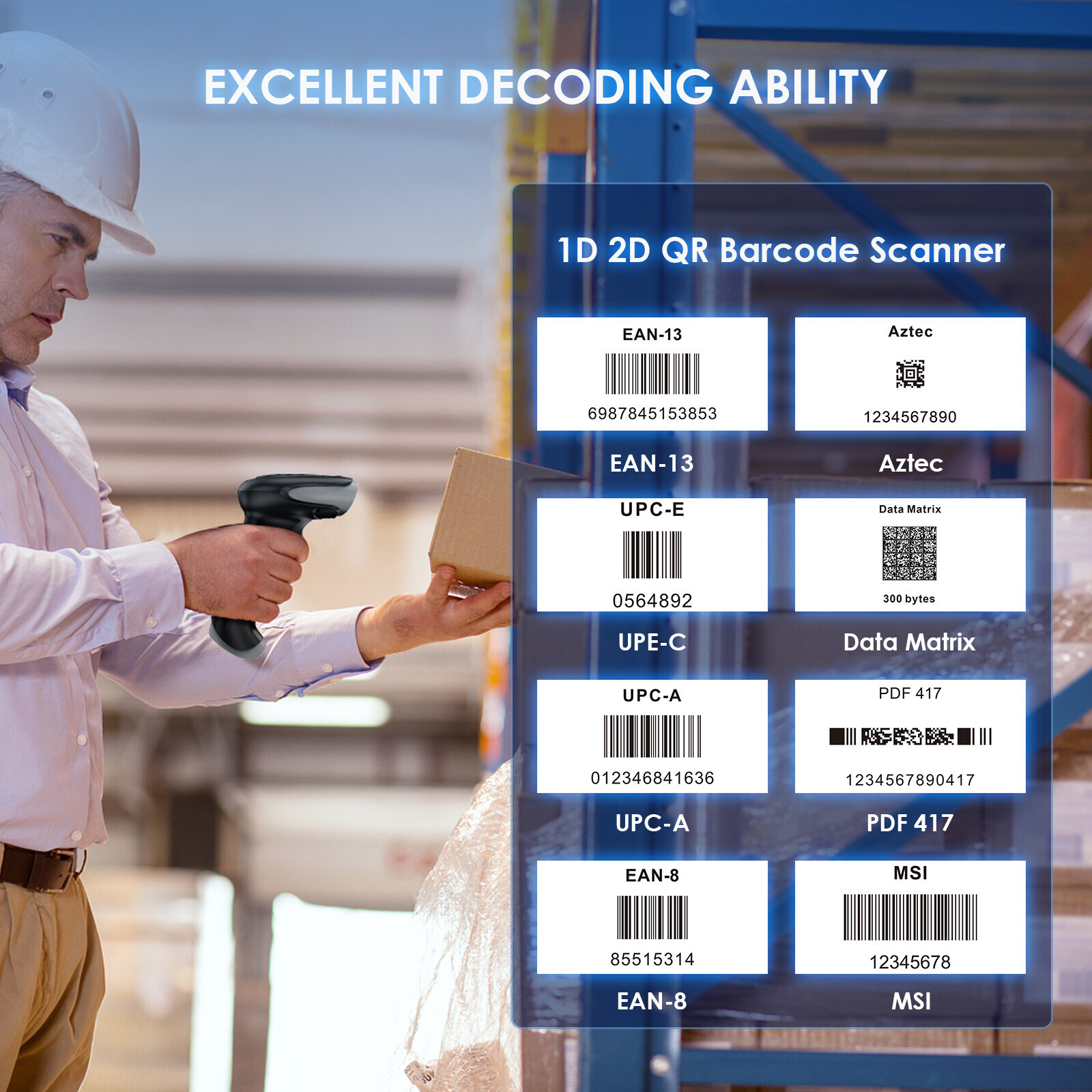 Eyoyo 2D 1D QR Code Barcode Scanner Automatic Fast Precise scanning for Phone PC
