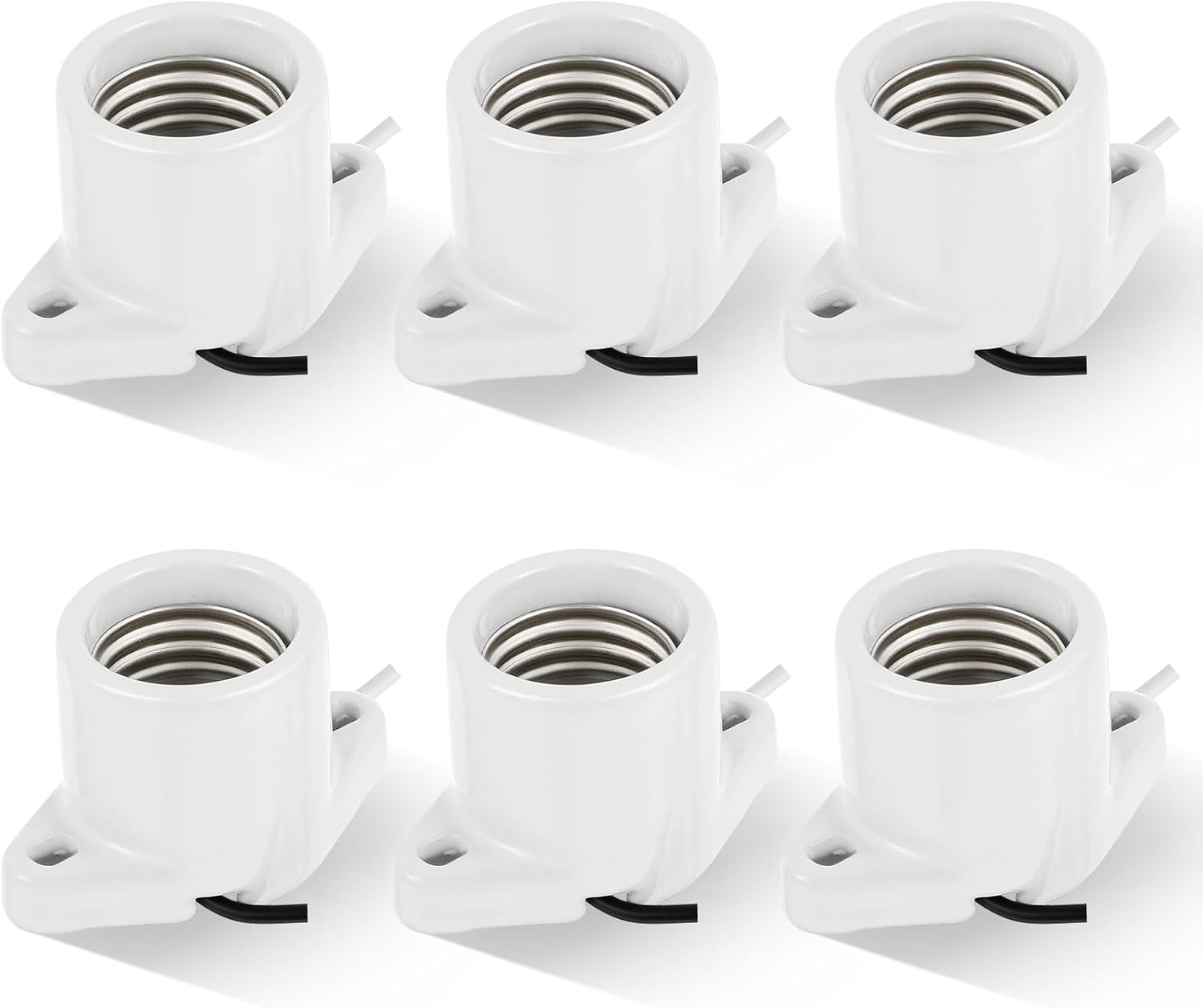 6 Pcs E26 Light Socket Porcelain Lamp Holder Medium Keyless white