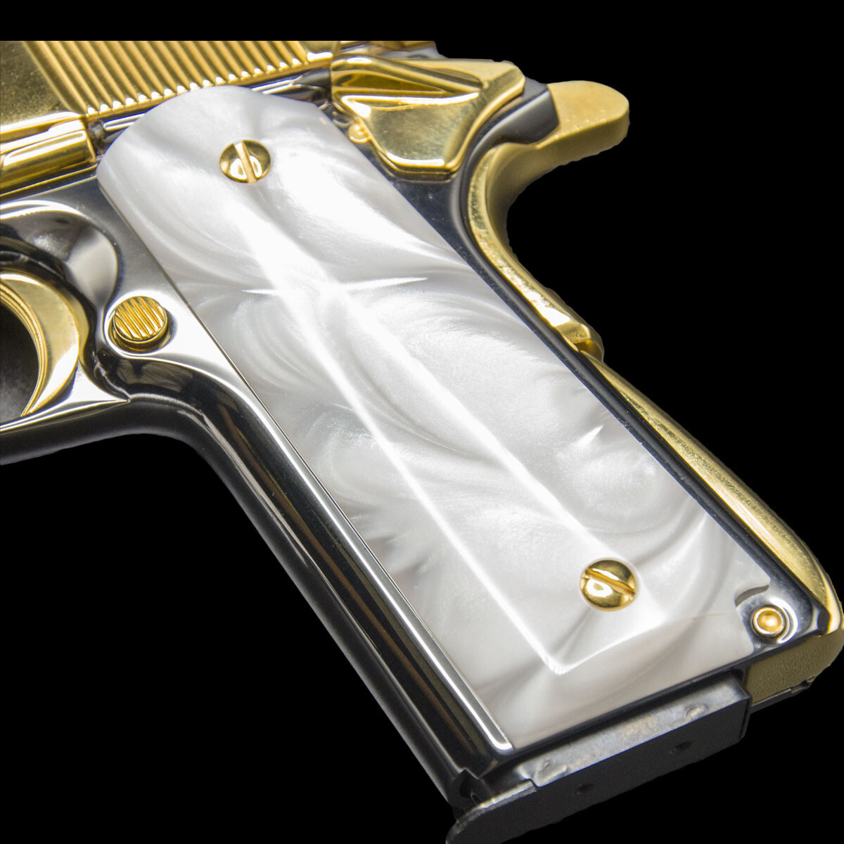 1911 Full Size Polished Mother Of Pearl Grips NEW - Bonus 4 Gold Screws
