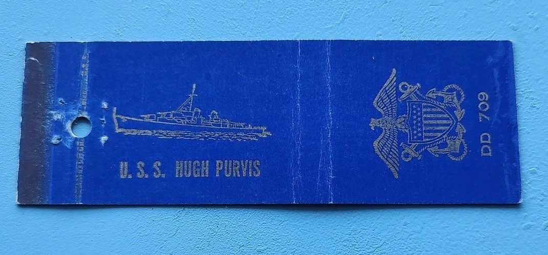 Matchbook Cover USS Hugh Purvis DD 709 Allen M. Sumner Class Destroyer USN